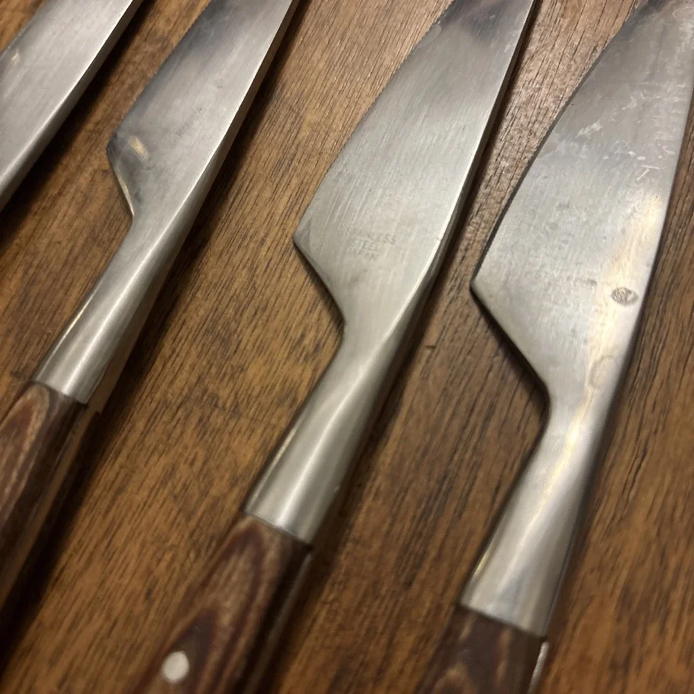 Vtg MCM Danish Raikou Silverware Knives Japan Stainless Wooden Handles Set Of 6